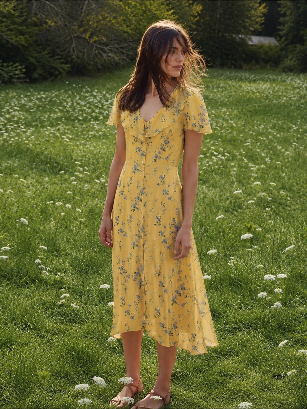 Christy Dawn The Daisy Dress in Lemon Orchard Size Small Yellow Floral Midi
